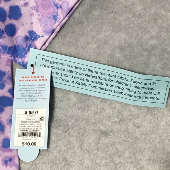 Cat & Jack Girls Nightgown Small 6/7 Pullover Short sleeve Tie-Dye Purple Pink - Picture 4 of 5